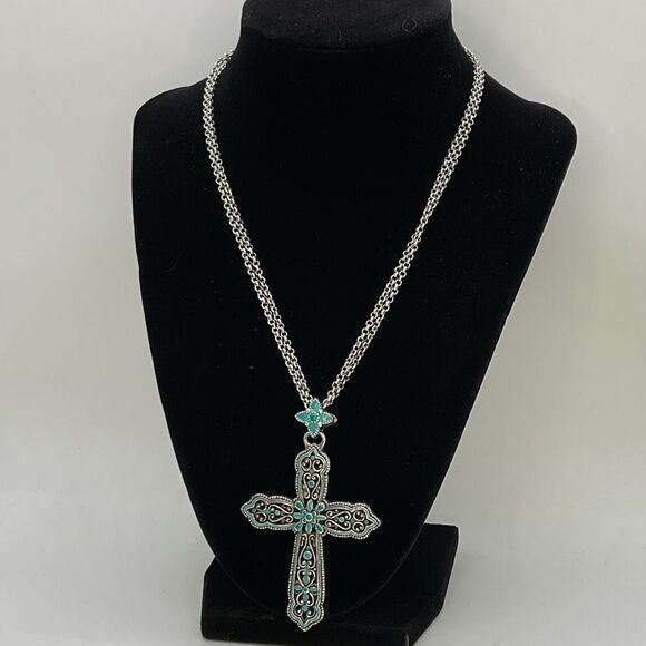 Brighton Jewelry - Brighton Double Strand Turquoise Enamel Cross Necklace